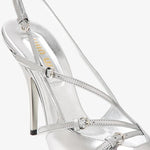 Silver metallic slingback pumps with buckle straps — Miu Miu | Endless UAE
