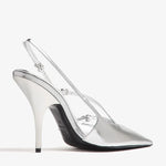 Silver metallic slingback pumps with buckle straps — Miu Miu | Endless UAE