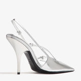 Silver metallic slingback pumps with buckle straps — Miu Miu | Endless UAE