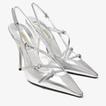 Silver metallic slingback pumps with buckle straps — Miu Miu | Endless UAE