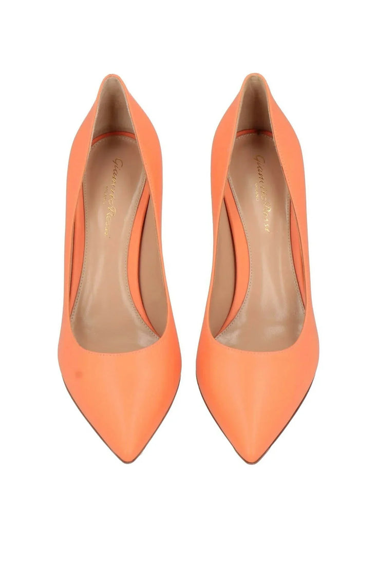 Orange pointed-toe stiletto pump with curved heel — Gianvito Rossi | Endless UAE
