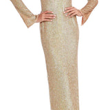 Gold embellished full sleeve maxi dress on model — ILTA | Endless UAE