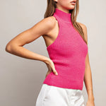 Hot Pink Ribbed Halter Turtle Neck Top — Elisabetta Franchi | Endless UAE