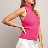 Hot Pink Ribbed Halter Turtle Neck Top — Elisabetta Franchi | Endless UAE