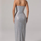 La Rochette Embellished Bandeau Cowl-Waist Maxi Dress