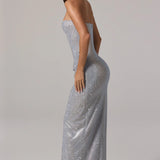 La Rochette Embellished Bandeau Cowl-Waist Maxi Dress