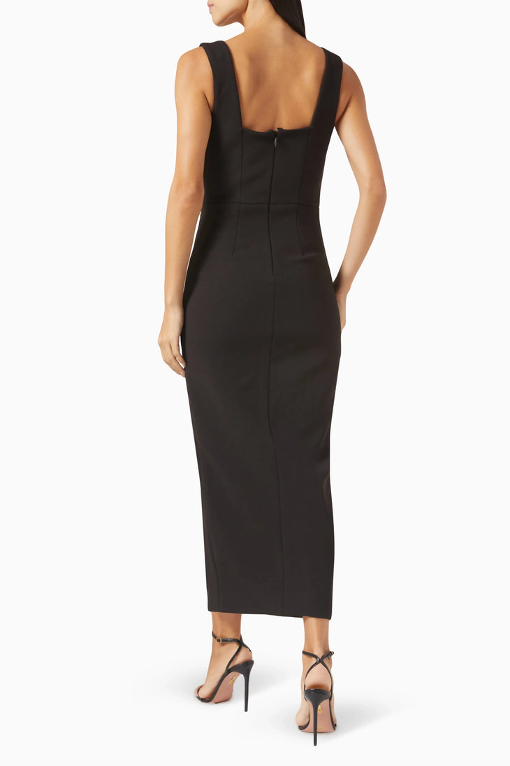 Black sleeveless midi dress with square neckline and side slit — Mossman | Endless UAE