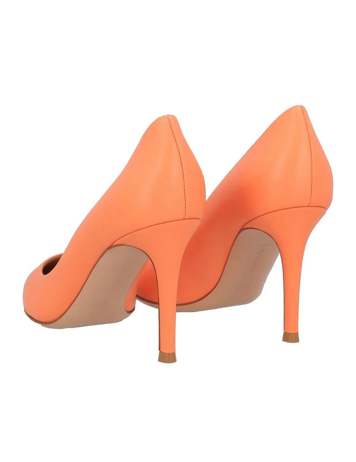Orange pointed-toe stiletto pump with curved heel — Gianvito Rossi | Endless UAE