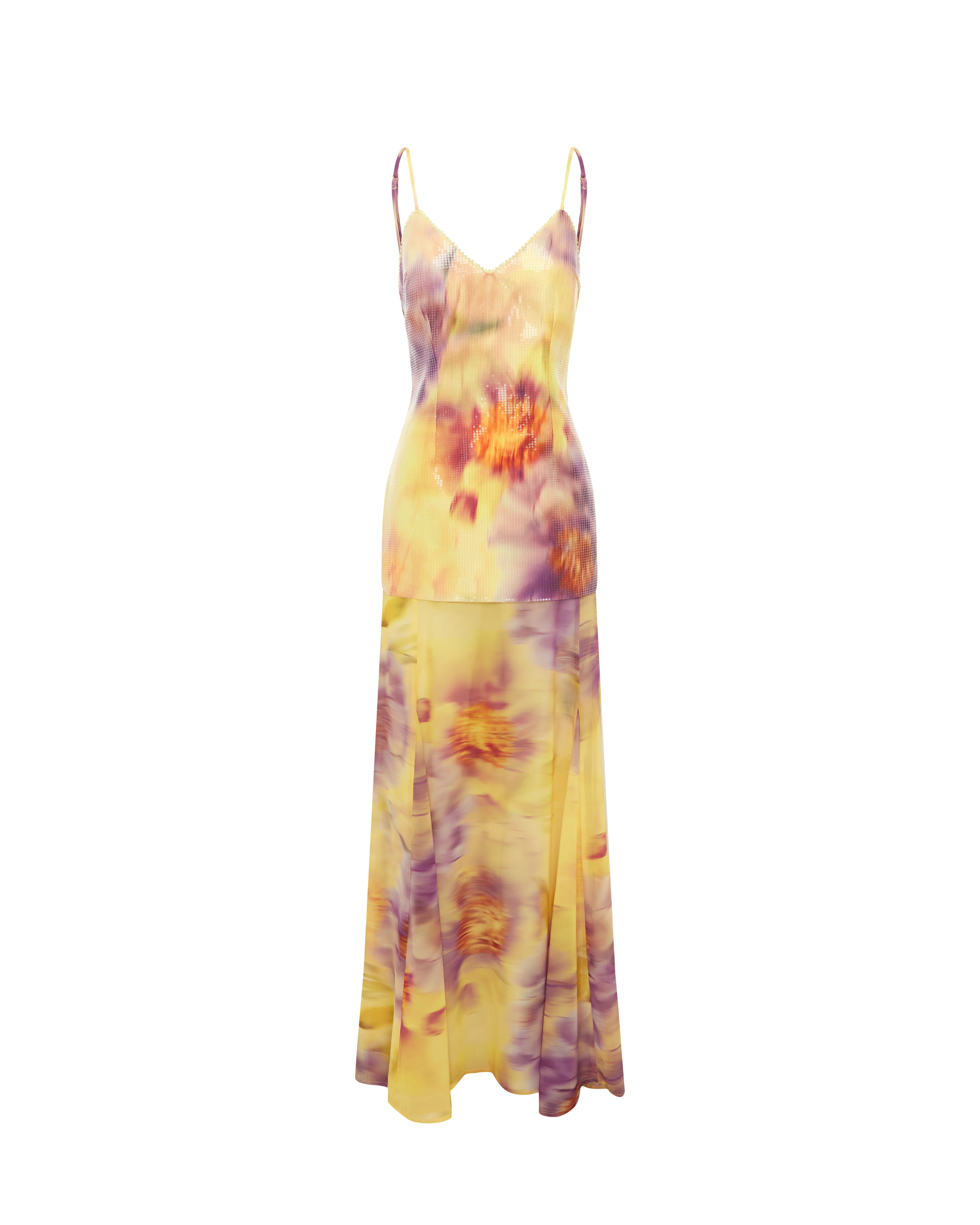 Tulia Low Back Maxi Dress in yellow and purple tie-dye print — Runaway The Label | Endless UAE