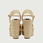 Gold metallic crisscross espadrille wedge sandals with braided jute platform and slingback strap, rear view — Jimmy Choo | Endless UAE