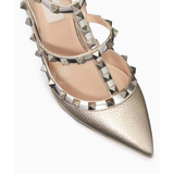 Rockstud Metallic Leather Ankle-strap Pump
