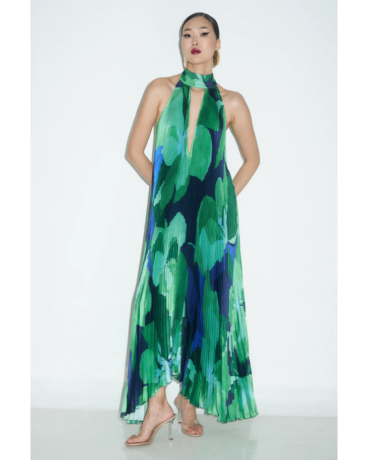 Opera Pleated Gown in green, navy and black with halter neckline — L'IDÉE | Endless UAE