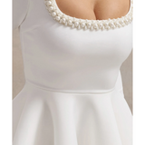 Wilder Square-Neck Long-Sleeve Skater Mini Dress
