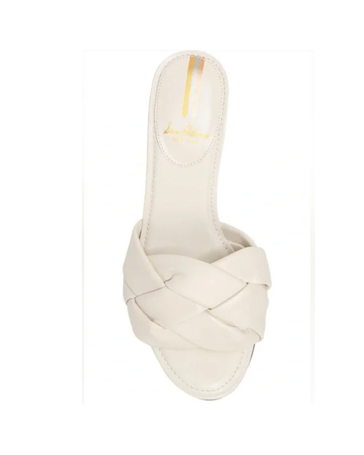 Cream braided strap slide sandal with flat sole, top-down view — Sam Edelman | Endless UAE