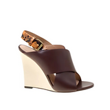 Leather and Python Slingback Wedge Sandals