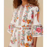 Floral embroidered off-white mini dress with bell sleeves and tiered ruffle hem — Farm Rio | Endless UAE