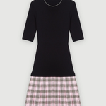 Black knit top with pink plaid wool skirt dress — Maje | Endless UAE