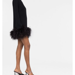 Black turtleneck mini dress with feather trim hem — Taller Marmo | Endless UAE