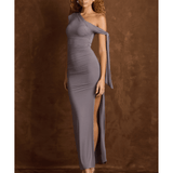 Prudy Off-Shoulder Ruched Tie-Detail Maxi Dress