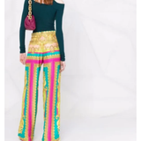 Barocco Goddess Silk Trousers in yellow, turquoise and magenta — Versace | Endless UAE