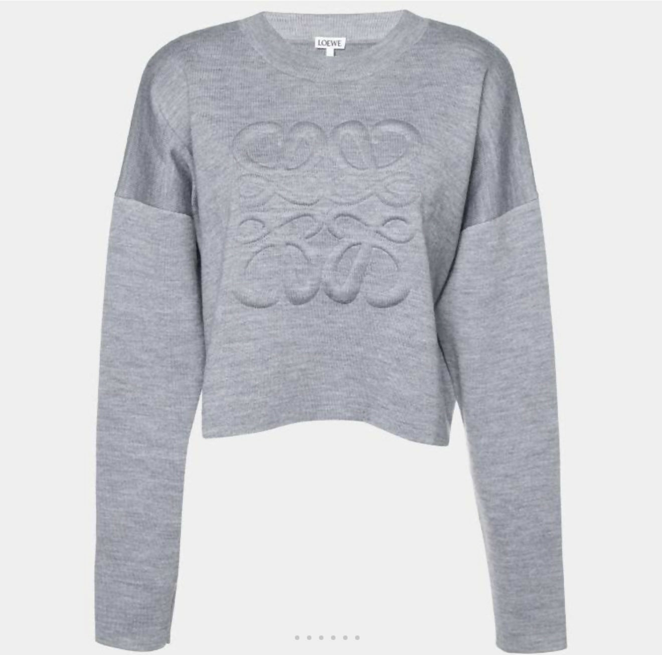Grey wool-blend sweater with embossed Anagram logo, cropped hem and long sleeves — Loewe | Endless UAE