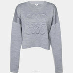 Grey wool-blend sweater with embossed Anagram logo, cropped hem and long sleeves — Loewe | Endless UAE