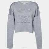 Grey wool-blend sweater with embossed Anagram logo, cropped hem and long sleeves — Loewe | Endless UAE
