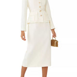 Cream Linen Tailored Midi Dress