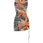 Sleeveless sheer mesh mini dress with orange and blue floral print and ruched side detail — Louisa Ballou | Endless UAE