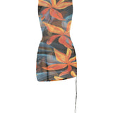 Sleeveless sheer mesh mini dress with orange and blue floral print and ruched side detail — Louisa Ballou | Endless UAE