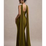 Rhoda Twist Halter-Neck Cape Maxi Dress