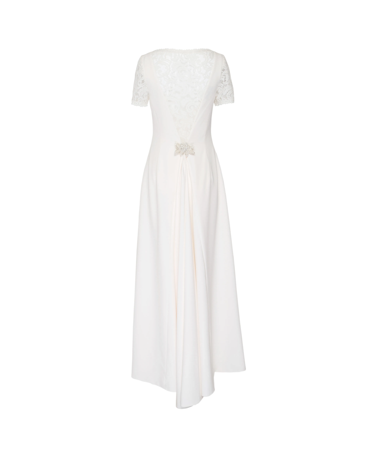 A-line wedding dress with lace sleeves and flowing train — Dressarte Paris | Endless UAE
