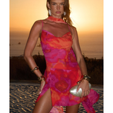 Alora Scoop Mini Dress in red and pink tie-dye — Runaway The Label | Endless UAE