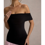 Venezia Bardot Puff-Skirt Maxi Dress