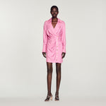 Pink wrap mini dress with button detail and long sleeves — Sandro | Endless UAE