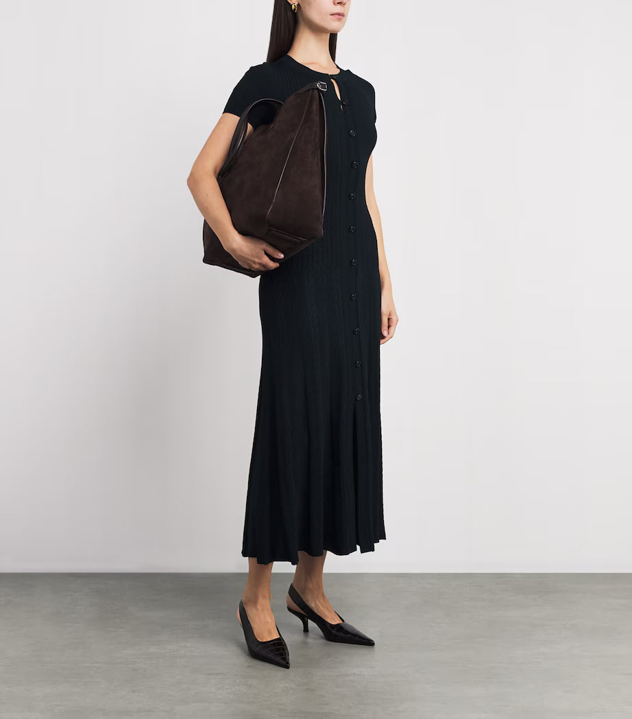 Black ribbed knit maxi dress with short sleeves and button front closure — Sandro | Endless UAE