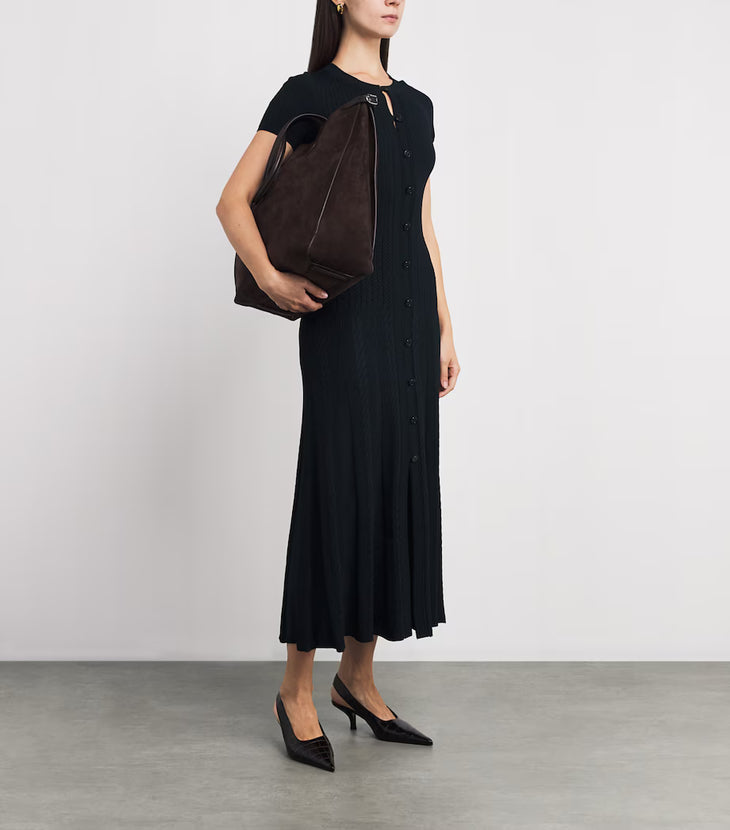 Black ribbed knit maxi dress with short sleeves and button front closure — Sandro | Endless UAE