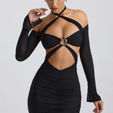 Kemina Off-Shoulder Ruched Cut-Out Mini Dress