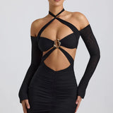Kemina Off-Shoulder Ruched Cut-Out Mini Dress