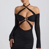 Kemina Off-Shoulder Ruched Cut-Out Mini Dress