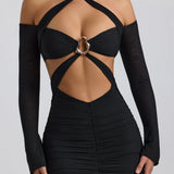 Kemina Off-Shoulder Ruched Cut-Out Mini Dress