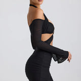 Kemina Off-Shoulder Ruched Cut-Out Mini Dress