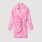 Pink wrap mini dress with button detail and long sleeves — Sandro | Endless UAE