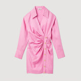 Pink wrap mini dress with button detail and long sleeves — Sandro | Endless UAE