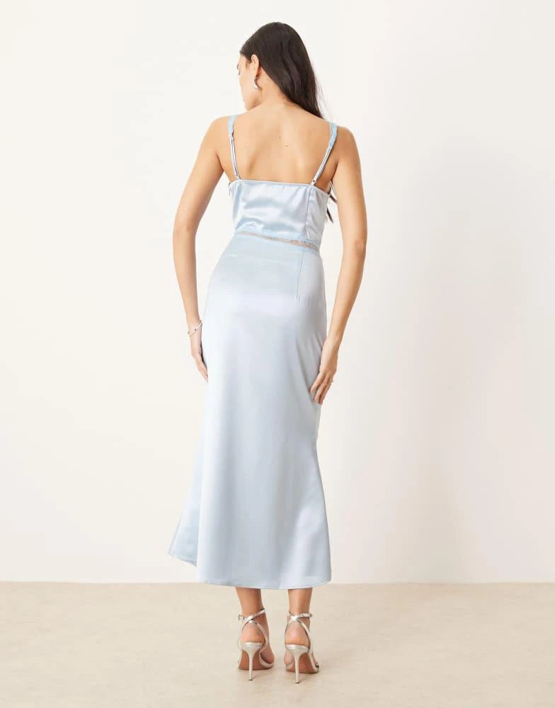 Light blue lace cut-out slip midaxi dress with V-neckline — Never Fully Dressed | Endless UAE