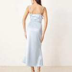 Light blue lace cut-out slip midaxi dress with V-neckline — Never Fully Dressed | Endless UAE
