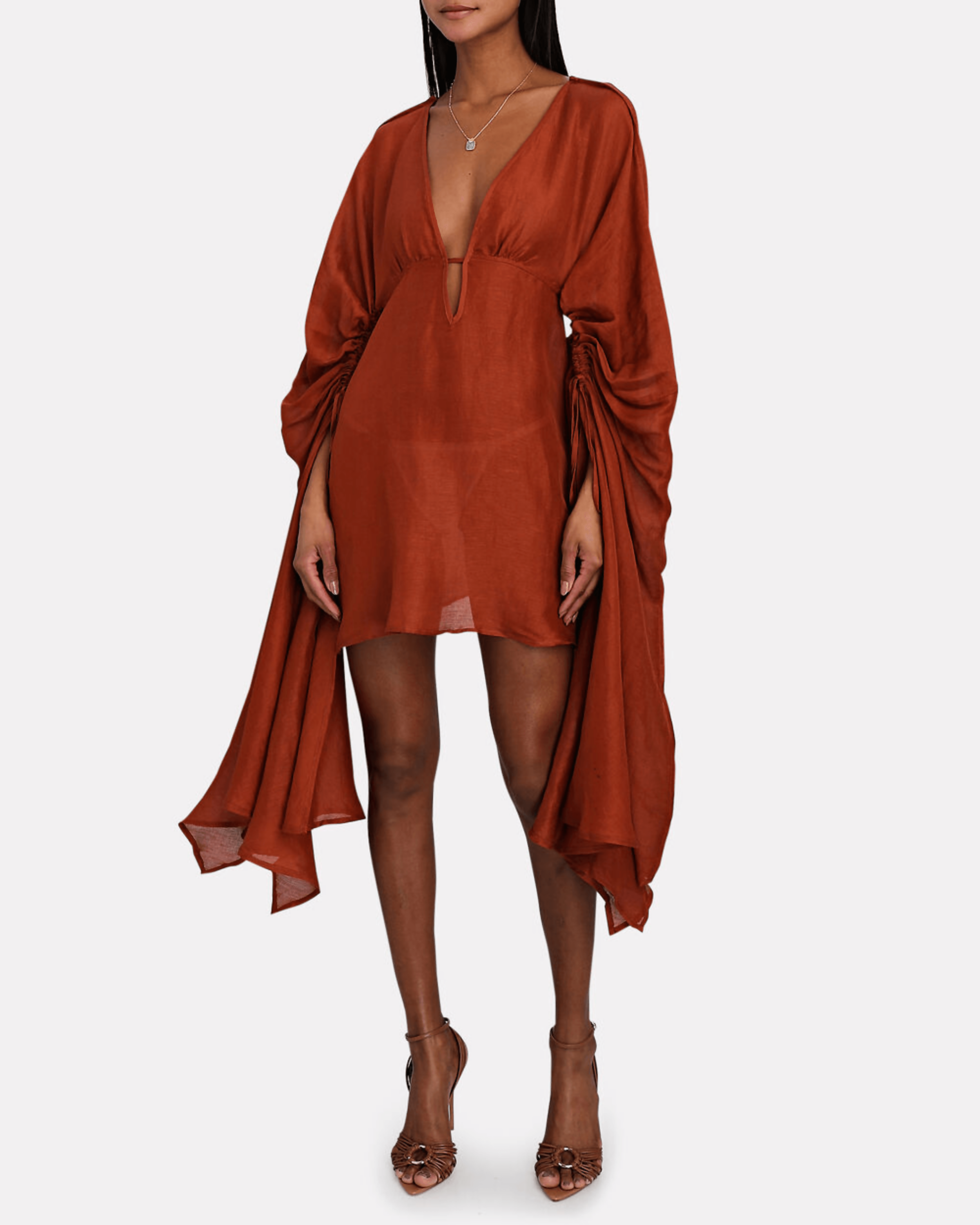 Rust brown leather strappy stiletto sandals with ruched detail and ankle strap — Alexandre Birman | Endless UAE