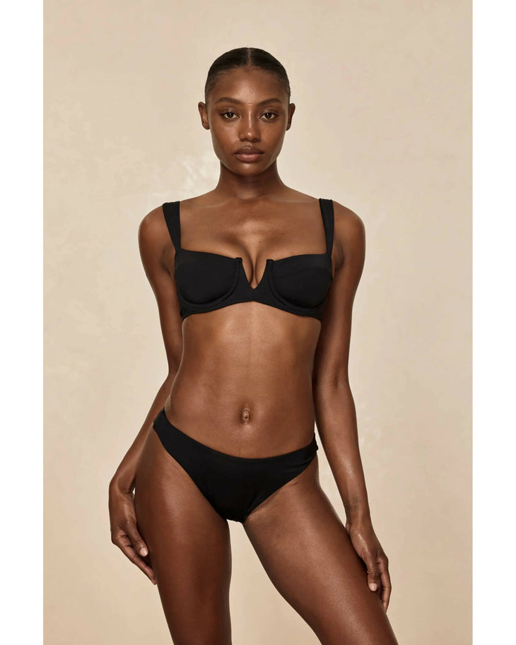 Black bikini bottom with minimal coverage and curved waistband — Monday Swimwear | Endless UAE