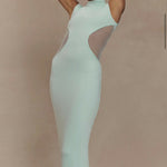Mint green sleeveless maxi dress with mesh side cutouts and high neckline — Endless | Endless UAE