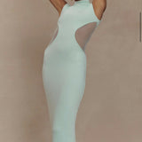 Mint green sleeveless maxi dress with mesh side cutouts and high neckline — Endless | Endless UAE